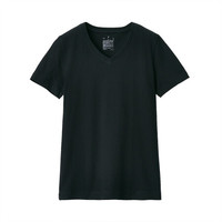 MUJI 無印良品 女士V领短袖T恤 BBA02A0S 黑色 M