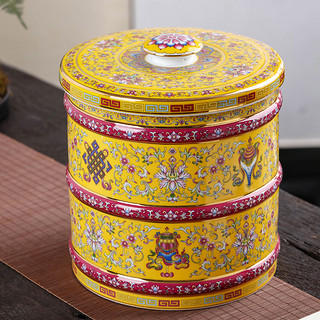 普洱七子饼存茶罐粉彩陶瓷茶叶罐密封罐大码复古茶缸景德镇储物罐