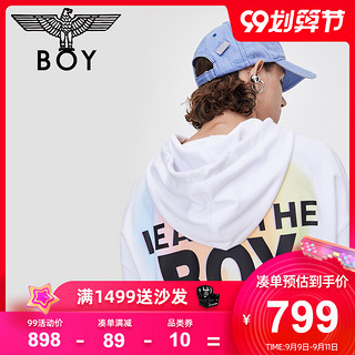 BOY LONDON白色连帽卫衣男幻彩字母印花2020秋情侣款B203NB604101