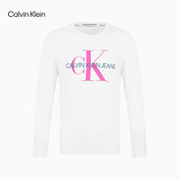 CK JEANS 2020秋冬款 男装纯棉层叠撞色LOGO长袖T恤 J316757 YAF-白色 S