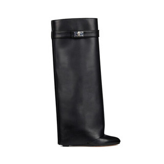 GIVENCHY纪梵希女鞋长筒靴小牛皮套穿式靴子坡跟设计优雅时尚潮流 黑色 39.5