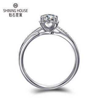 SHINING HOUSE 钻石世家 一生至爱系列 JR0538-50 女士几何18K白金钻石戒指 50分 I-J SI 14号