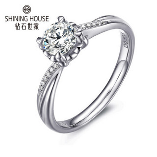 SHINING HOUSE 钻石世家 一生至爱系列 JR0538-50 女士几何18K白金钻石戒指 50分 F-G SI 12号
