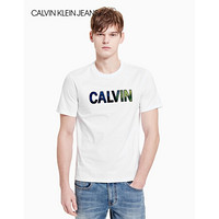 CK JEANS 2020春夏款 男装纯棉Logo圆领短袖T恤 J315398 YAF-白色 XL