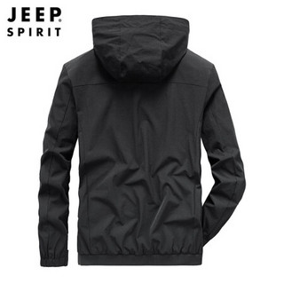 吉普 JEEP  夹克男中青年连帽2020年春秋款外套男休闲上衣男装 RM0178 黑色 XL