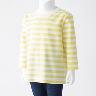 无印良品 MUJI 婴儿 印度棉天竺编织 条纹长袖T恤 黄色X横条 90