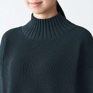 无印良品 MUJI 女式 棱纹编织 高领 黑色 M-L