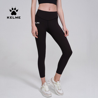 KELME/卡尔美跑步透气健身长裤女运动瑜伽训练高腰紧身打底裤外穿 黑色 M/160