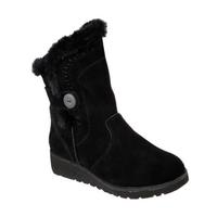 SKECHERS斯凯奇女鞋绒面保暖坡跟雪地靴中筒短靴49811 BLACK 10
