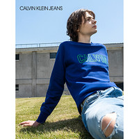 线上专享 CK JEANS   男装纯棉撞色Logo长袖卫衣 J313220 414-蓝色 M