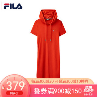 FILA 斐乐官方 女子连衣裙2020夏季新款连帽运动针织连衣裙女裙 传奇红-RD 160/80A/S