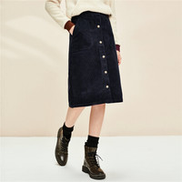 佐丹奴（Giordano） 半身裙 彼尔梦  裙灯芯绒棉质单排扣贴袋半身裙13460802 66标志海军蓝 加小码