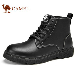 骆驼（CAMEL） 马丁靴男潮流高帮皮靴英伦工装鞋长靴子 A042298014 黑色 38