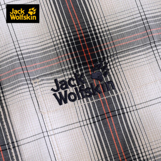 JS JackWolfskin狼爪官方夏季新品户外舒适透气时尚格子衫翻领短袖T恤男5020981 5020981-7432/浅灰色格纹 XL 185/112A