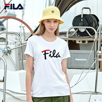 FILA 斐乐官方短袖T恤男情侣女T恤圆领休闲运动LOGO字母纯棉男女上衣 蔡徐坤力荐 标准白（女）-WT（F51W038196F） S