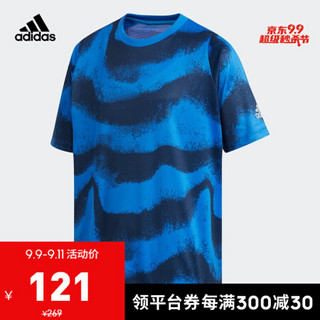 阿迪达斯官网 adidas B TR TEE3 AOP 大童装训练运动短袖T恤DU9763 蓝 140CM