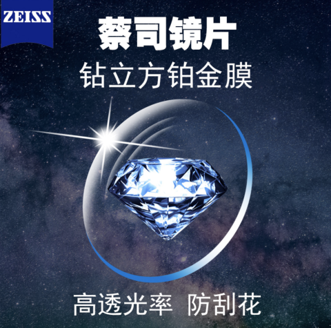 zeiss蔡司160专业级数码型钻立方防蓝光镜片2件赠镜框