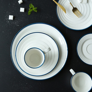 川岛屋 蓝律手绘线条陶瓷餐具盘西餐盘米饭碗汤碗马克杯PZ-146 面碗