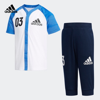 阿迪达斯官方 adidas LB SS TEE 34 SE 小童训练短袖针织套装DW4097 白/蓝 黑/白 134CM