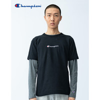 Champion情侣短袖T恤 草字刺绣 REVERSE WEAVE 圆领情侣T恤男女 黑色 M