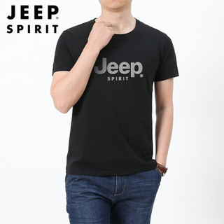 吉普JEEP T恤男短袖休闲圆领印花百搭2020春夏中青年打底小衫上衣男装 JHL279047 黑色 3XL