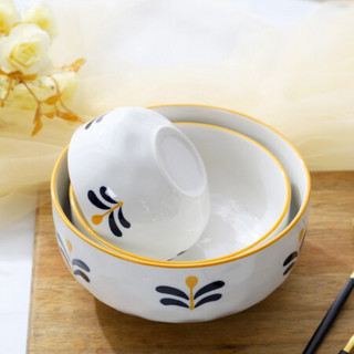 竹木本记 日式陶瓷碗釉下彩带手柄烤碗沙拉碗粥碗家用餐具 一人食早餐套装