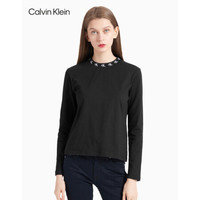 CK JEANS 2020秋冬新款 女装纯棉胶印LOGO圆领长袖T恤 J215220 BAE-黑色 L