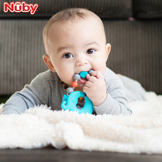 nuby（努比）防丢防掉牙胶 宝宝婴儿新生儿0-6-12咬咬乐奶嘴链咬咬胶防掉链磨牙棒玩具附珠链夹 蓝色