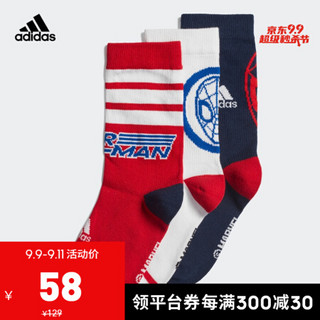 阿迪达斯官方 adidas SPIDERMAN CR S 小童训练袜EC3044 白/学院藏青蓝/浅猩红 KXXL