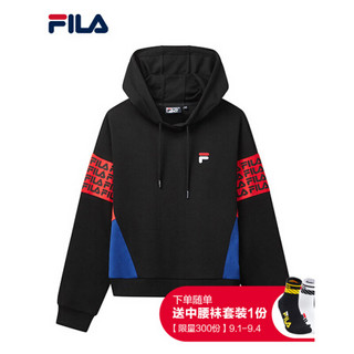 FILA 斐乐官方女子连帽卫衣2020秋季新款时尚运动纯棉针织长袖卫衣女 正黑色-BK 180/96A/XXL