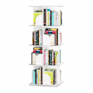 好事达 方形旋转书架 落地360度简易书柜创意学生书架储物收纳架置物架 小号四层 白色HYXSS4