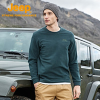 Jeep 吉普 抓绒衣男 户外透气保暖男式抓绒衣运动休闲柔软圆领套头衫 4291 墨绿 2XL(185)