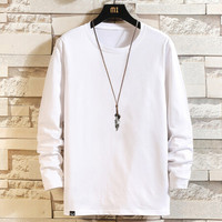 南极人 男士长袖T恤男春秋长袖圆领精梳棉套头汗衫 宽松潮流印花打底衫 洁净纯色 白色L