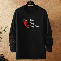 南极人 男士长袖T恤男春秋长袖圆领精梳棉套头汗衫 宽松潮流印花打底衫 东方腔调 黑色3XL