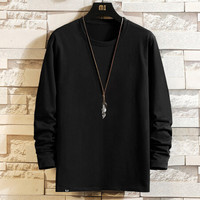 南极人 男士长袖T恤男春秋长袖圆领精梳棉套头汗衫 宽松潮流印花打底衫 洁净纯色 黑色S