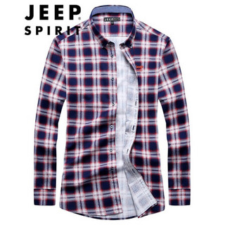 吉普 JEEP 衬衫男长袖2020秋季商务工装时尚格子衬衣休闲外套男 红色 M