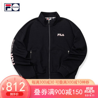 FILA FUSION斐乐女子针织长袖外套2020秋季新款舒适运动上衣女 深黑-BK（宽松版型，建议拍小一码） 155/76A/XS