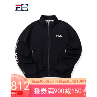 FILA FUSION斐乐女子针织长袖外套2020秋季新款舒适运动上衣女 深黑-BK（宽松版型，建议拍小一码） 155/76A/XS