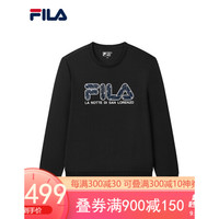 FILA斐乐官方套头卫衣男子2020秋季复古星空印花长袖圆领男上装简约基础 正黑色-BK 175/96A/L