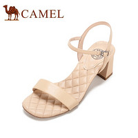 骆驼（CAMEL） 女鞋 小香风时装羊皮一字带菱格纹高跟凉鞋 A02901653 杏色 35