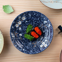 美浓烧（Mino Yaki）日本进口 樱花盘 日式盘家用创意菜盘子和风陶瓷深盘 蓝樱花【22.8*4.7】