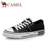 骆驼（CAMEL） 女士 复古港味粗线条撞色车缝线圆头帆布鞋 A01228636 黑色 36