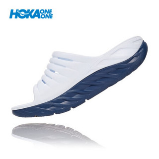 HOKA ONE ONE女奥拉2休闲运动舒缓拖鞋Ora Recovery厚底缓冲支撑 白色/靛蓝 US 9/ 260mm