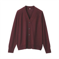 无印良品 MUJI 女式 羊毛桑蚕丝 V领宽版开衫 深紫红色 M-L