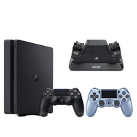 SONY 索尼 PlayStation 4 Pro+钛金蓝手柄 游戏机套装 1TB 黑色