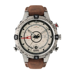 TIMEX 天美时 IQ系列 T2N721 男士石英手表 45mm 白盘 棕色皮表带 圆形