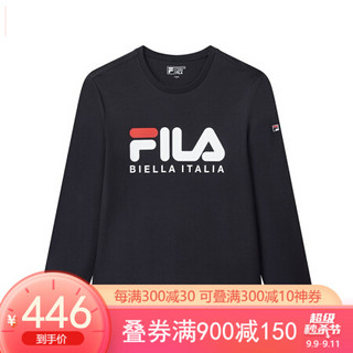 FILA 斐乐官方 男子长袖T恤 2020秋冬简约潮流圆领T恤内搭打底衫 传奇蓝-NV 175/96A/L