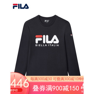 FILA 斐乐官方 男子长袖T恤 2020秋冬简约潮流圆领T恤内搭打底衫 传奇蓝-NV 175/96A/L