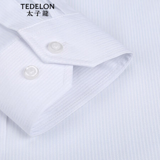 太子龙(TEDELON) 长袖衬衫男士竖条纹商务修身正装免烫休闲衬衣青年工作打底衫T01103 白色条纹M/38