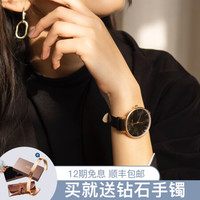 凯梵希正品手表简约时尚大表盘女表防水石英女士手表学生dwob女表 全玫钢带黑面玫钉